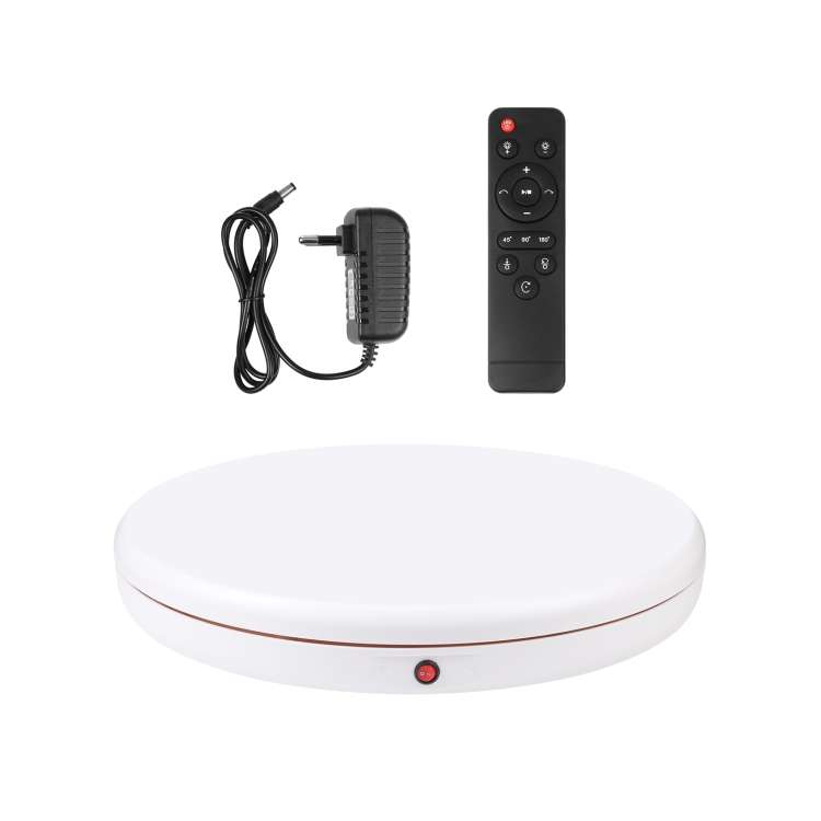 PULUZ 45cm Remote Control Adjusting Speed Rotating Turntable Display Stand, White, Load 100kg(EU Plu