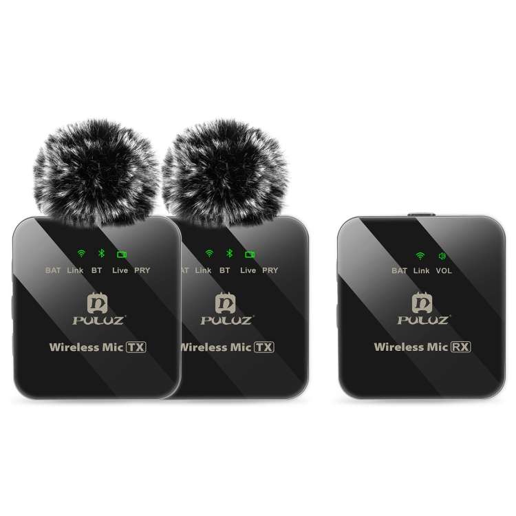 PULUZ 2 TX + 1 RX Wireless Lavalier Microphone (Black)