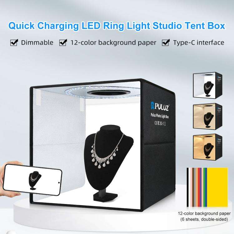 PULUZ 40cm Folding Portable Ring Light Quick Charge USB Photo Lighting Studio Shooting Tent Box with