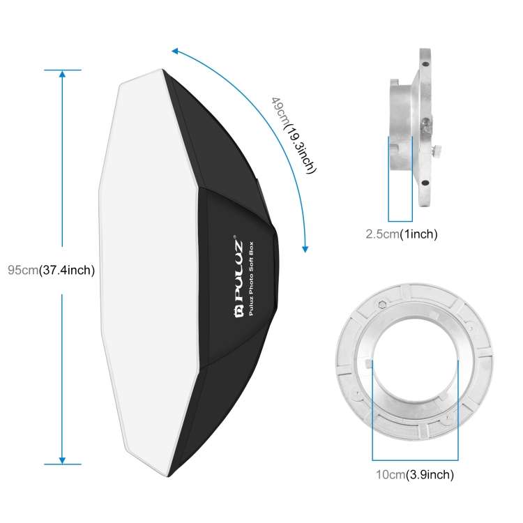 PULUZ 95cm Speedlite Flash Octagon Parabolic Softbox Bowens Mount Diffuser