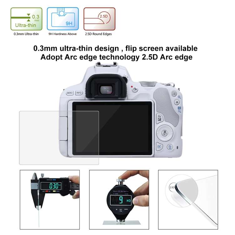 PULUZ 2.5D 9H Tempered Glass Film for Canon EOS 200D, Compatible with Canon KISS X9 / EOS Rebel SL2