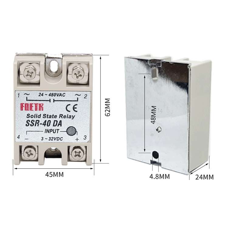 SSR-40DA AC 24-480V Solid State Relay for PID Temperature Controller, Input: DC 3-32V