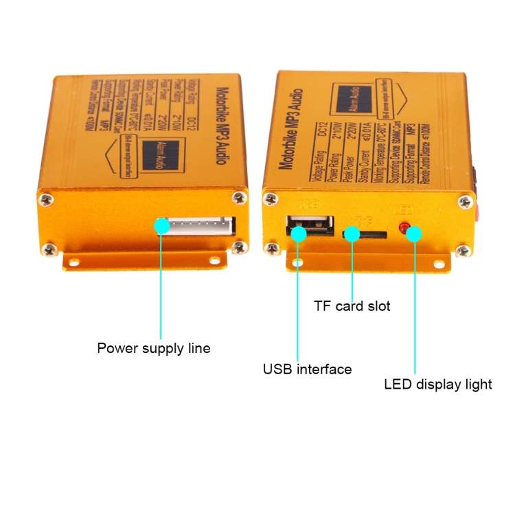 Motorcycle Anti-theft Digital MP3 with 2.5 inch Speaker, FM Radio & Remote Control, Support SD Card