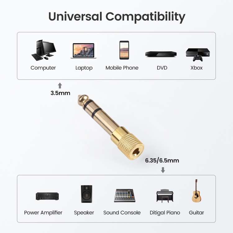 6.35mm Male to 3.5mm Female Audio Jack Adapters (10 Pcs in One Package, the Price is for 10 Pcs)