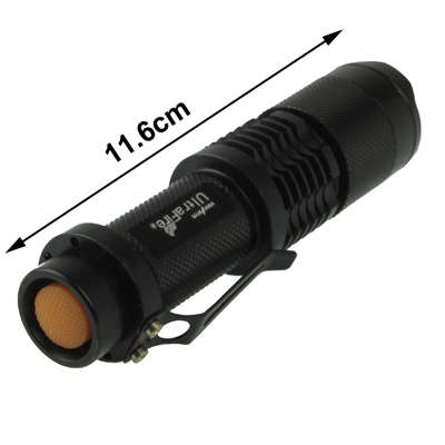 UltraFire Focus Flashlight, 3 Mode, Cree XM-L T6 LED, White Light, Luminous Flux: 700lm, Length: 11.