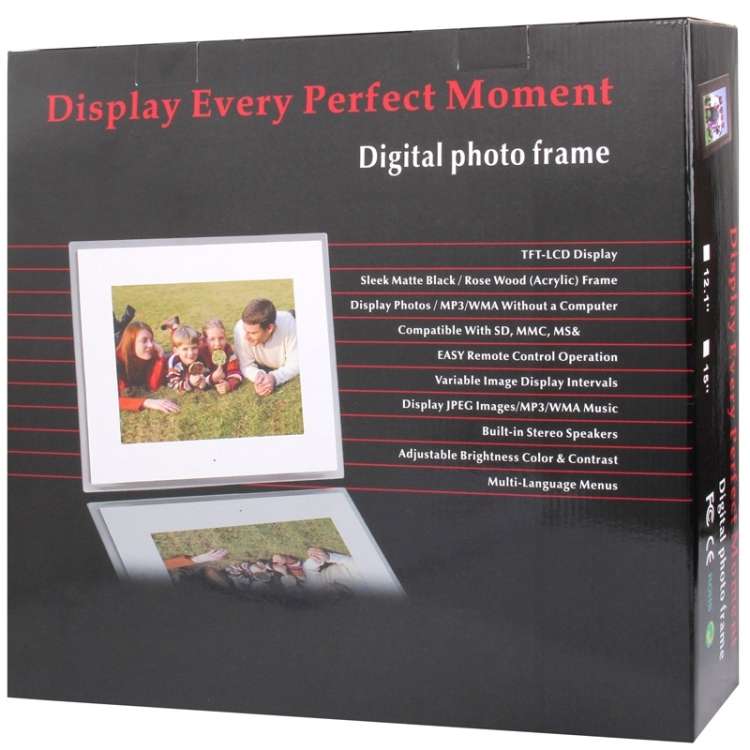 12 inch LED Display Multi-media Digital Photo Frame with Holder & Music & Movie Player, Support USB
