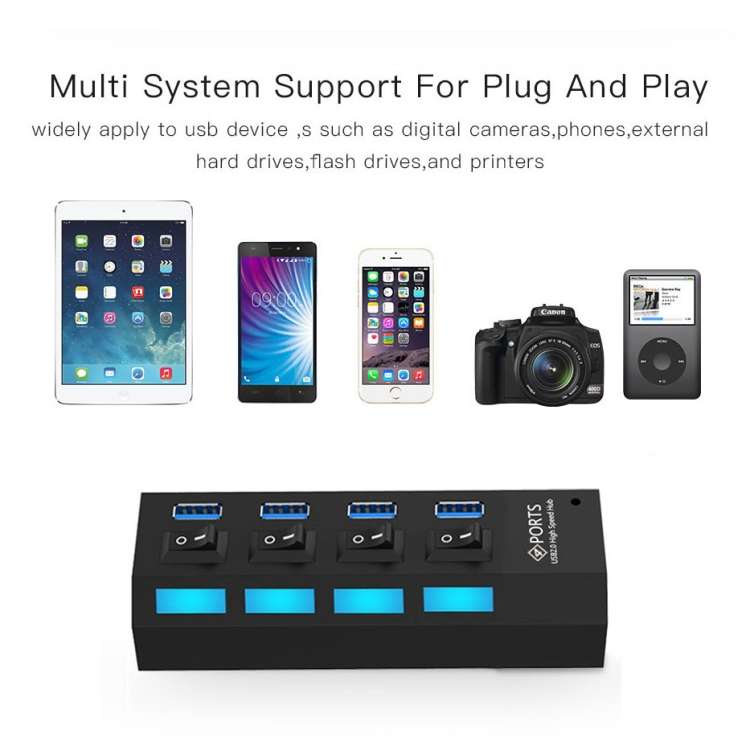 4 Ports USB 3.0 HUB, Super Speed 5Gbps, Plug and Play, Support 1TB (Black)