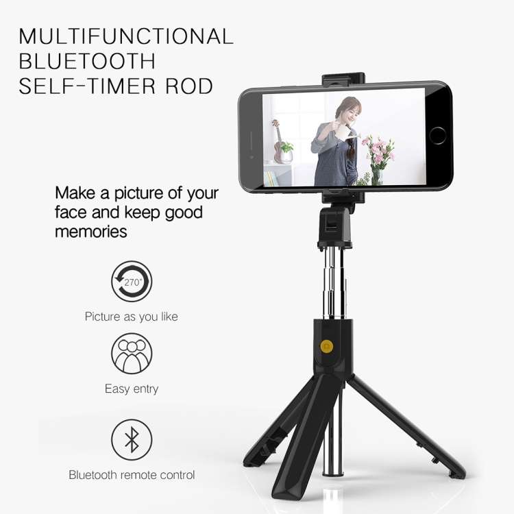 K10 Bluetooth 4.0 Mobile Phone Adjustable Bluetooth Selfie Stick Self-timer Pole Tripod (Black)