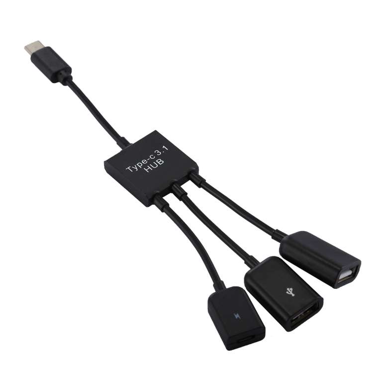 Portable USB-C / Type-C Male to Dual USB Ports Female + Micro USB Female Mini Cable Hub Splitter Ada