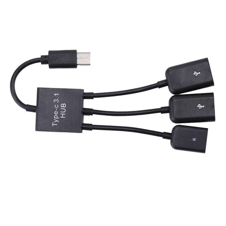 Portable USB-C / Type-C Male to Dual USB Ports Female + Micro USB Female Mini Cable Hub Splitter Ada