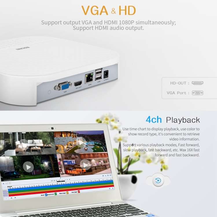 ESCAM PVR208 1080P 8CH+2CH ONVIF NVR Digital Video Recorder with 2CH Cloud Channel for IP Camera Sys