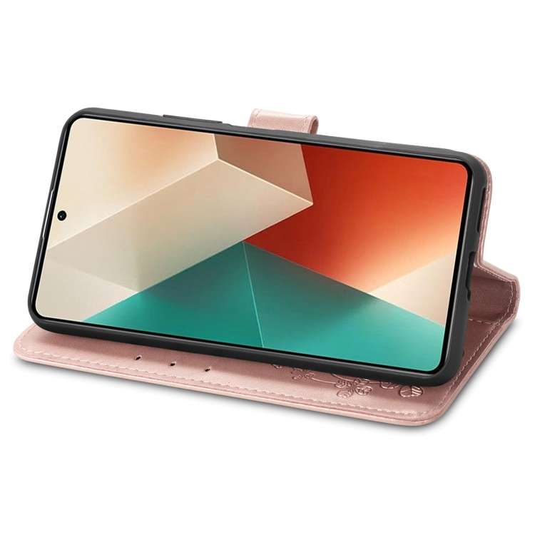 For Xiaomi Redmi Note 13 4G Four-leaf Clasp Embossed Leather Phone Case(Rose Gold)