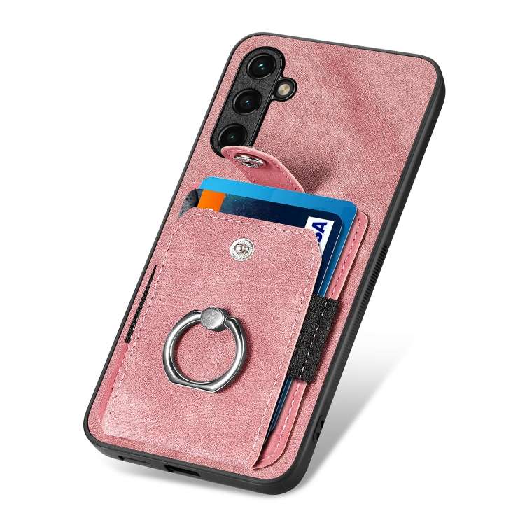 For Samsung Galaxy A14 5G Retro Skin-feel Ring Card Wallet Phone Case(Pink)