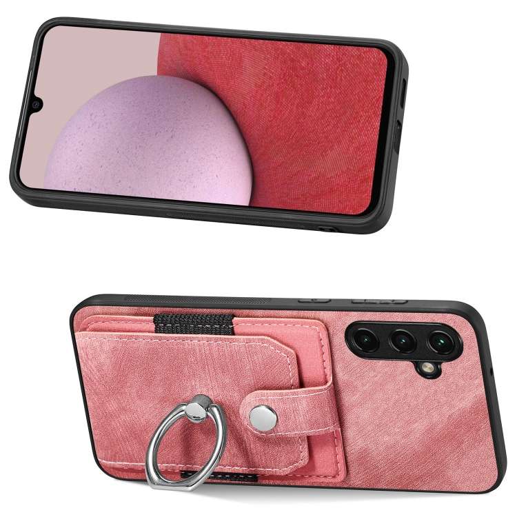 For Samsung Galaxy A14 5G Retro Skin-feel Ring Card Wallet Phone Case(Pink)
