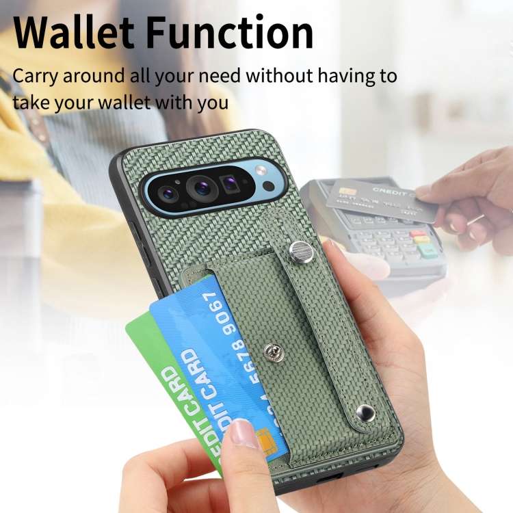 For Google Pixel 9 Pro Wristband Kickstand Card Wallet Back Cover Phone Case with Tool Knife(Green)