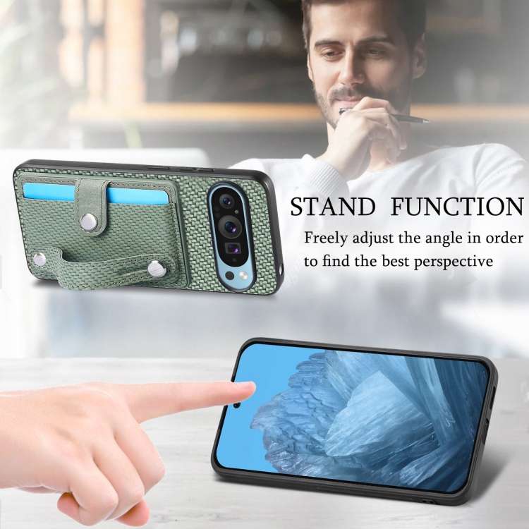 For Google Pixel 9 Pro Wristband Kickstand Card Wallet Back Cover Phone Case with Tool Knife(Green)