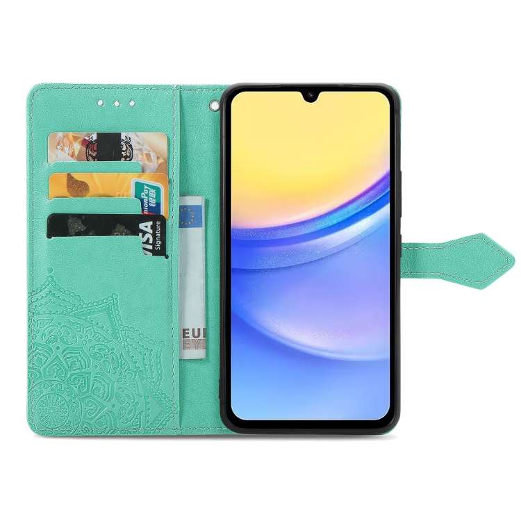 For Samsung Galaxy A15 Mandala Flower Embossed Leather Phone Case(Green)