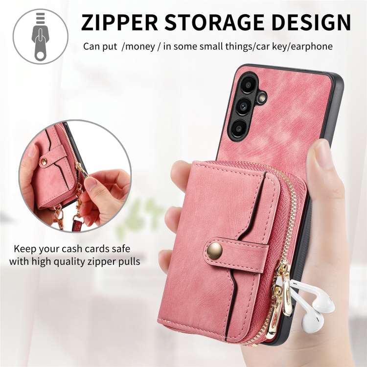 For Samsung Galaxy A24 4G Crossbody Multi-function Zipper Wallet Phone Case(Pink)