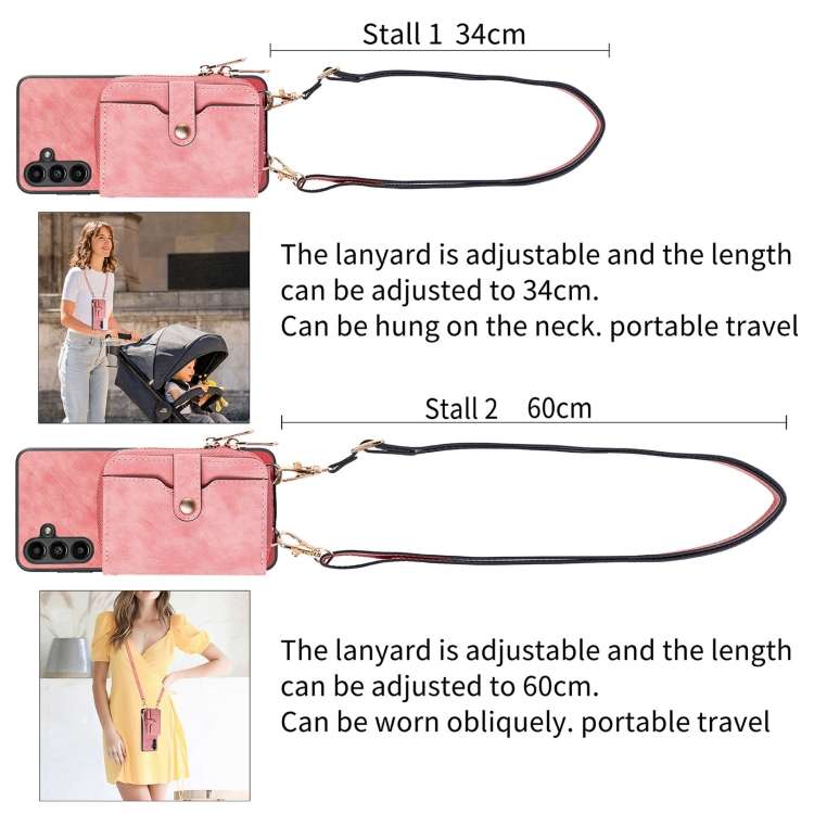 For Samsung Galaxy A24 4G Crossbody Multi-function Zipper Wallet Phone Case(Pink)