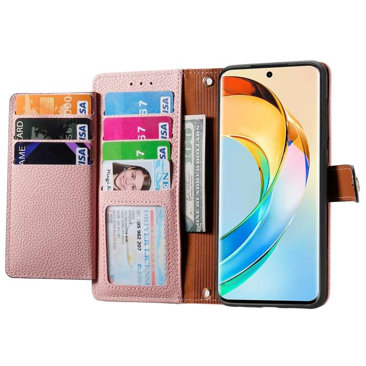 For Honor X50 Love Zipper Lanyard Leather Phone Case(Pink)
