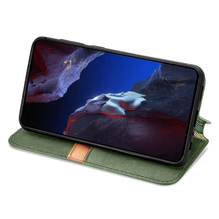 For Xiaomi Poco F5 Pro Cubic Grid Pressed Magnetic Leather Phone Case(Green)