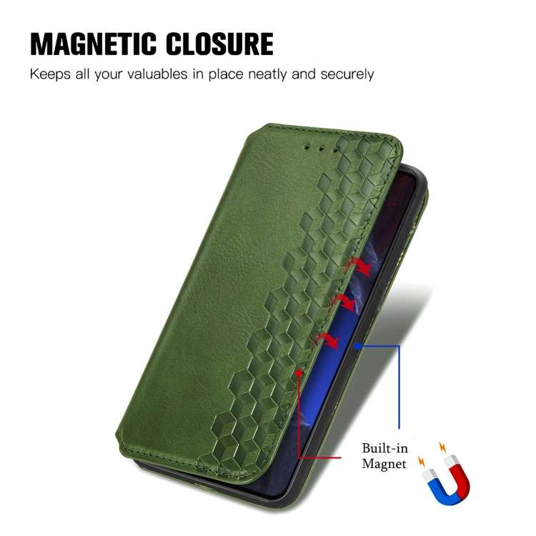 For Xiaomi Poco F5 Pro Cubic Grid Pressed Magnetic Leather Phone Case(Green)
