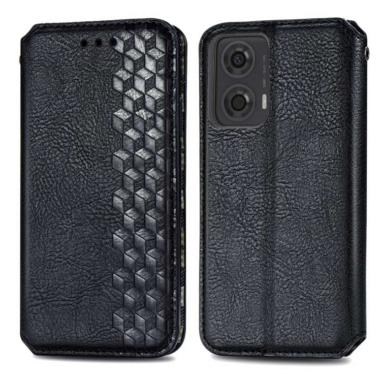 For Motorola  Moto G24 Cubic Grid Pressed Magnetic Leather Phone Case(Black)