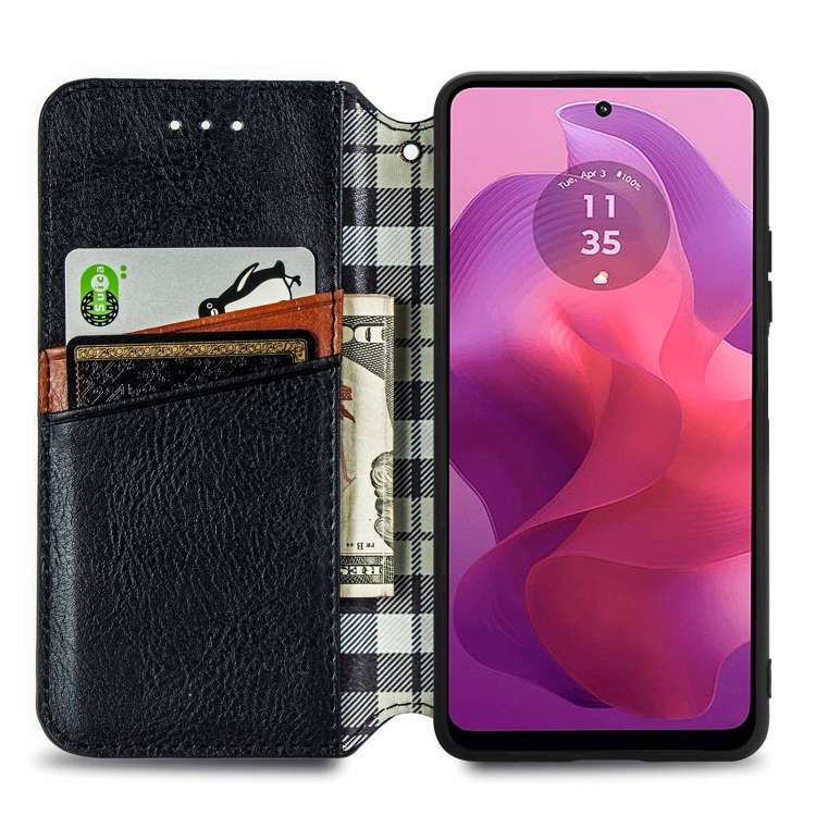 For Motorola  Moto G24 Cubic Grid Pressed Magnetic Leather Phone Case(Black)