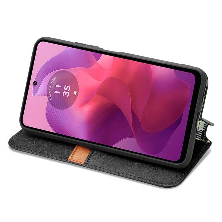 For Motorola  Moto G24 Cubic Grid Pressed Magnetic Leather Phone Case(Black)