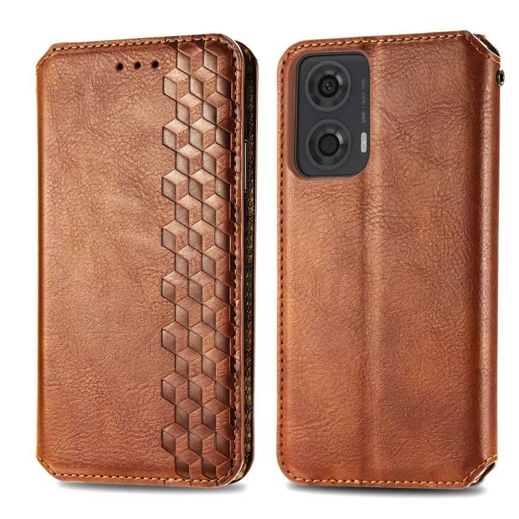 For Motorola  Moto G24 Cubic Grid Pressed Magnetic Leather Phone Case(Brown)