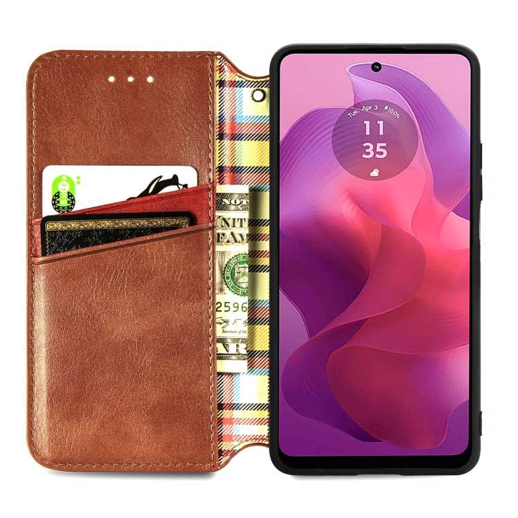 For Motorola  Moto G24 Cubic Grid Pressed Magnetic Leather Phone Case(Brown)