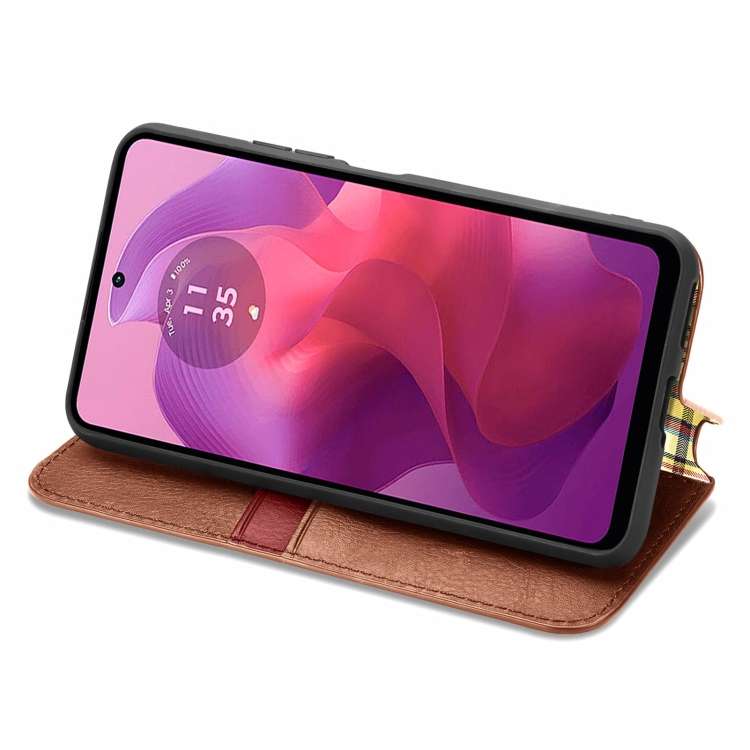 For Motorola  Moto G24 Cubic Grid Pressed Magnetic Leather Phone Case(Brown)