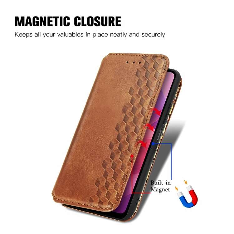 For Motorola  Moto G24 Cubic Grid Pressed Magnetic Leather Phone Case(Brown)