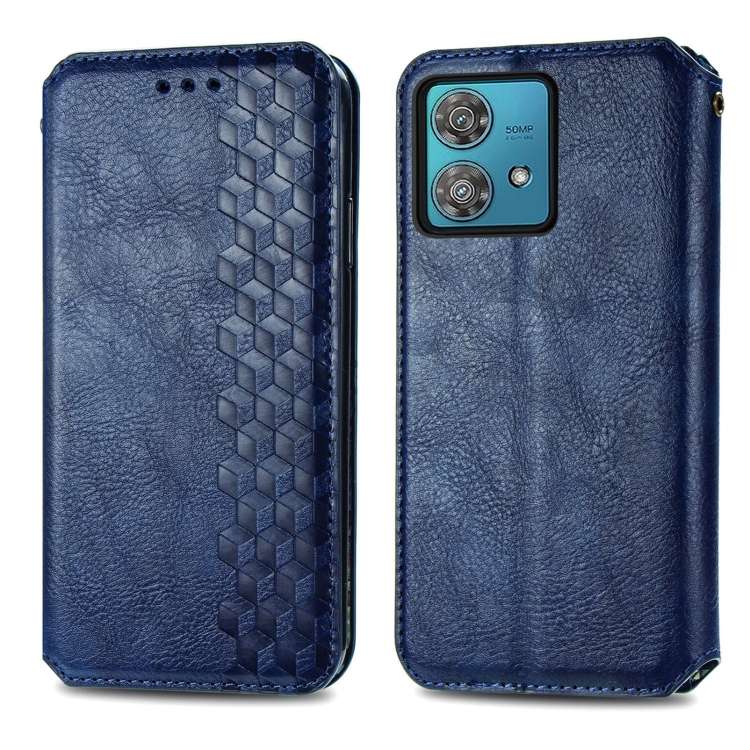 For Motorola Moto G84 5G Cubic Grid Pressed Magnetic Leather Phone Case(Blue)