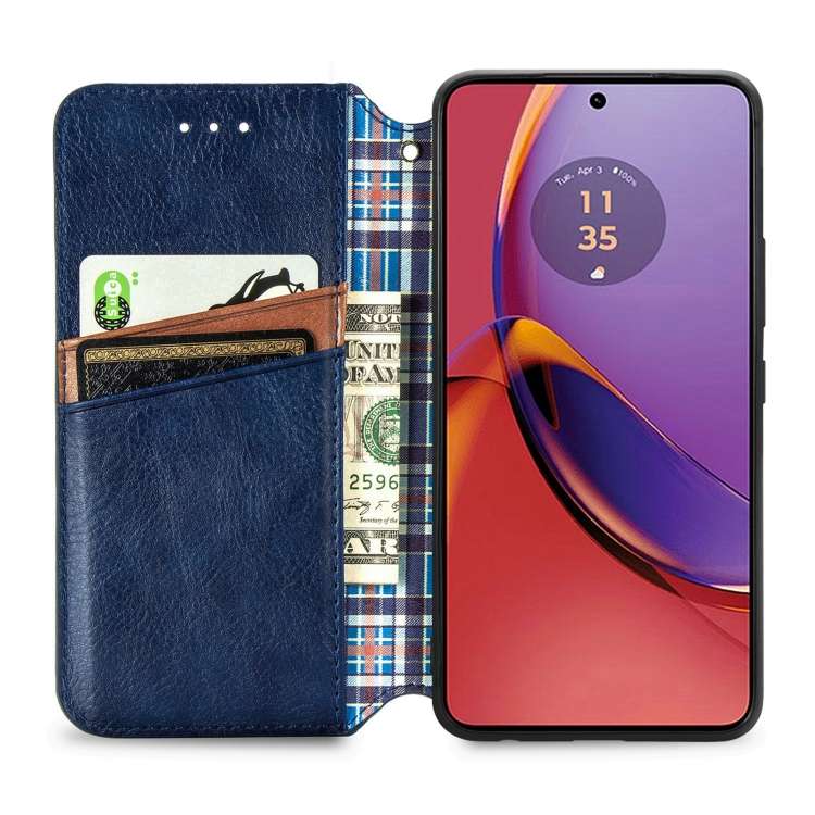 For Motorola Moto G84 5G Cubic Grid Pressed Magnetic Leather Phone Case(Blue)