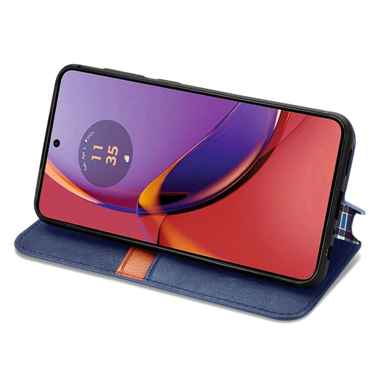 For Motorola Moto G84 5G Cubic Grid Pressed Magnetic Leather Phone Case(Blue)