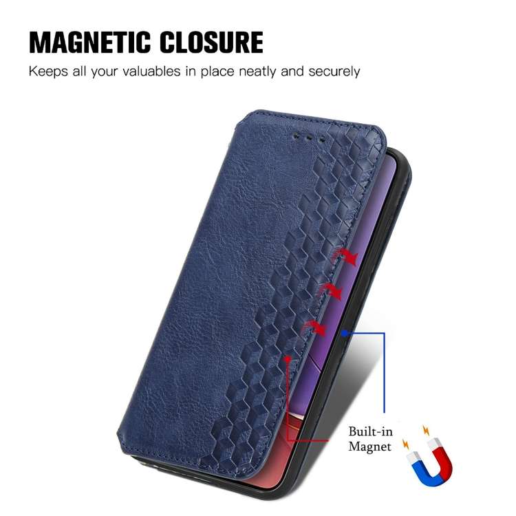 For Motorola Moto G84 5G Cubic Grid Pressed Magnetic Leather Phone Case(Blue)