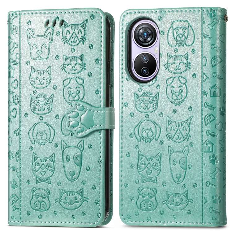 For Blackview A200 Pro Cat and Dog Embossed Leather Phone Case(Green)