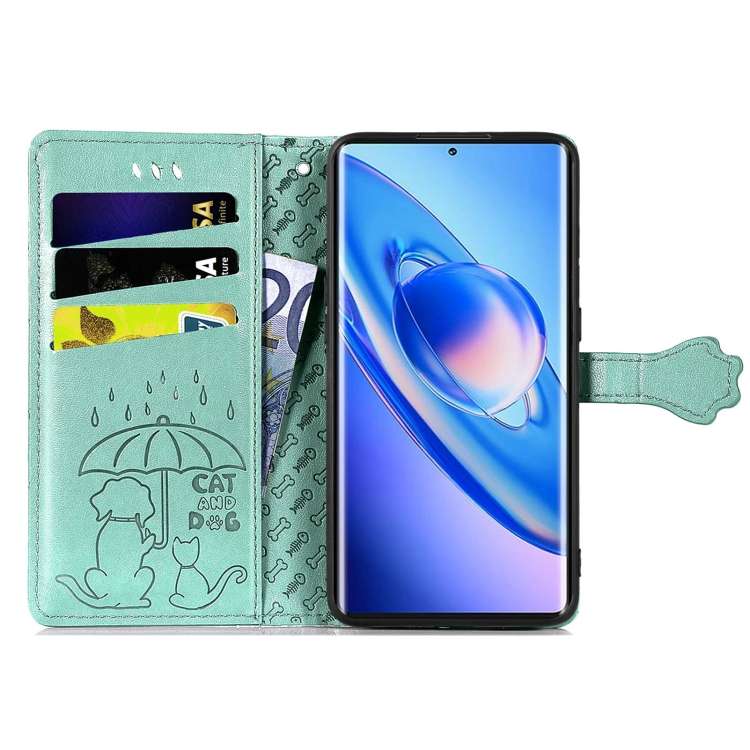 For Blackview A200 Pro Cat and Dog Embossed Leather Phone Case(Green)