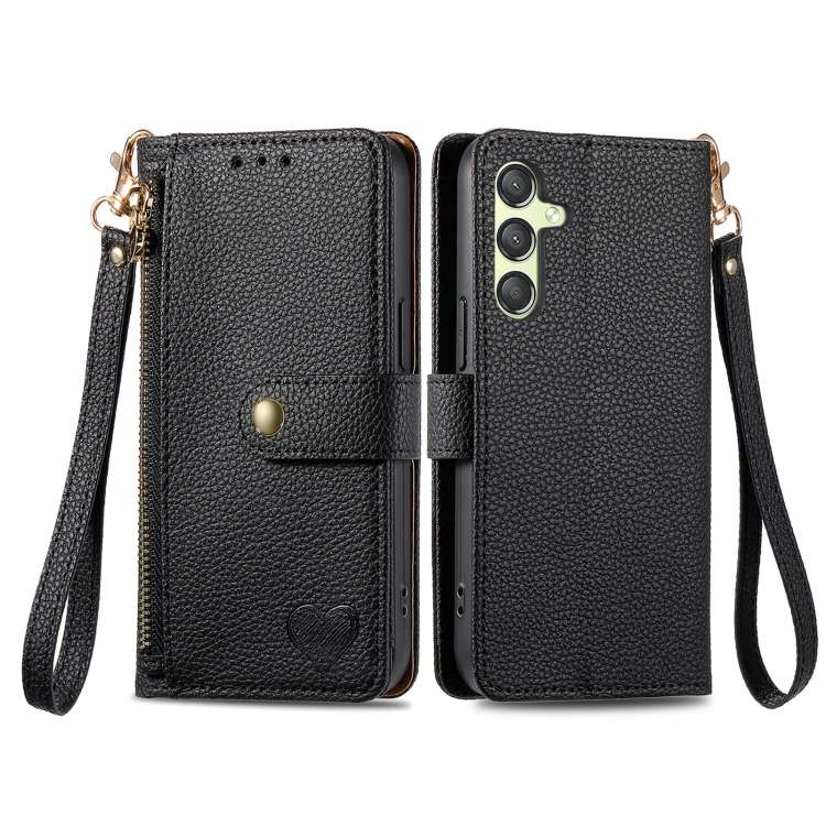 For Samsung Galaxy A25 5G Love Zipper Lanyard Leather Phone Case(Black)