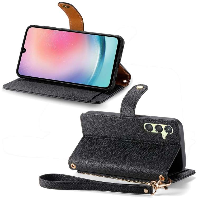For Samsung Galaxy A25 5G Love Zipper Lanyard Leather Phone Case(Black)