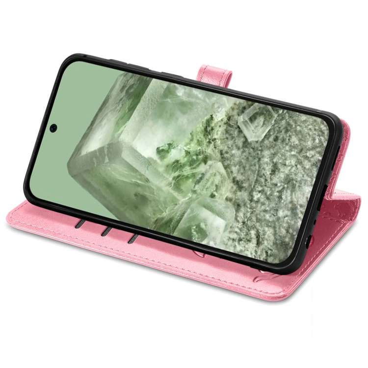 For Google Pixel 5 Cat and Dog Embossed Leather Phone Case(Pink)