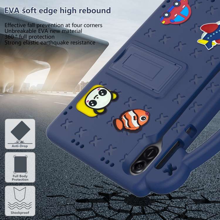 For Honor Pad X9 Handle Kickstand Children EVA Shockproof Tablet Case(Navy Blue)