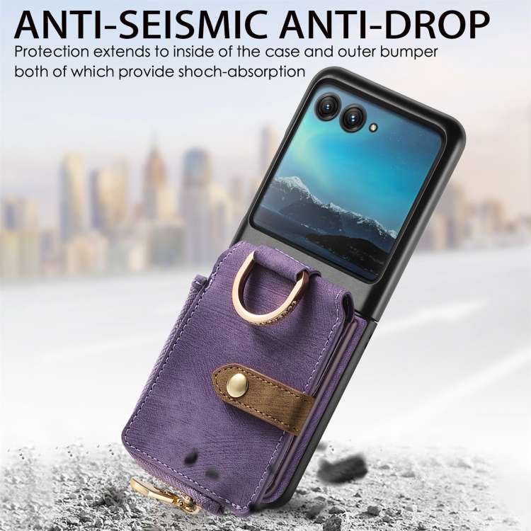 For Motorola Razr 40 Ultra Retro Skin-feel Ring Multi-card Wallet Phone Case(Purple)