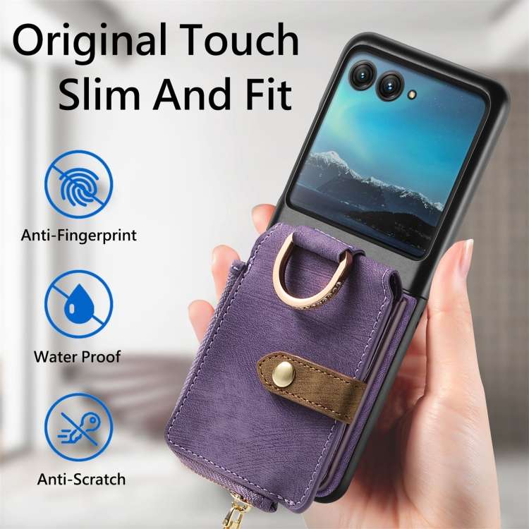 For Motorola Razr 40 Ultra Retro Skin-feel Ring Multi-card Wallet Phone Case(Purple)