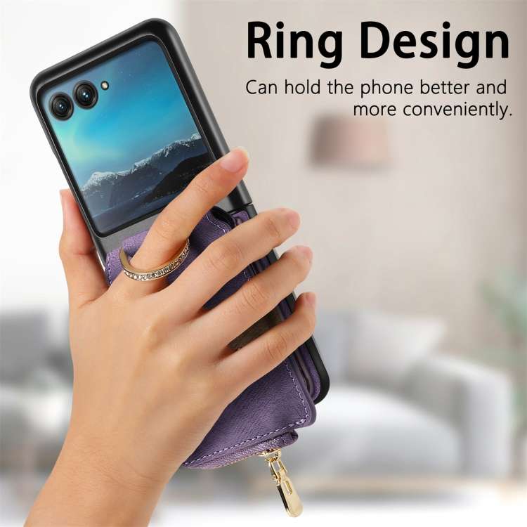 For Motorola Razr 40 Ultra Retro Skin-feel Ring Multi-card Wallet Phone Case(Purple)