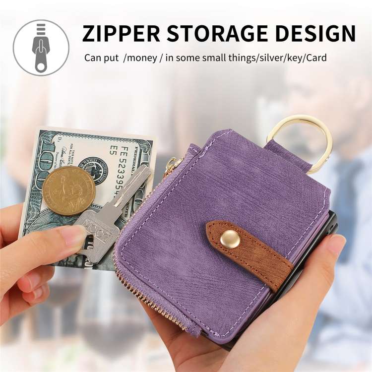 For Motorola Razr 40 Ultra Retro Skin-feel Ring Multi-card Wallet Phone Case(Purple)