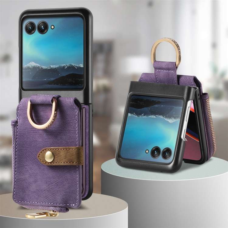 For Motorola Razr 40 Ultra Retro Skin-feel Ring Multi-card Wallet Phone Case(Purple)