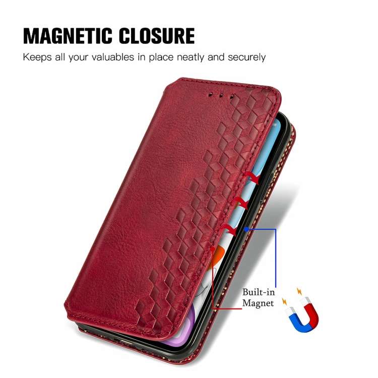 ForTecno Spark 20 Pro+ Cubic Grid Pressed Magnetic Leather Phone Case(Red)
