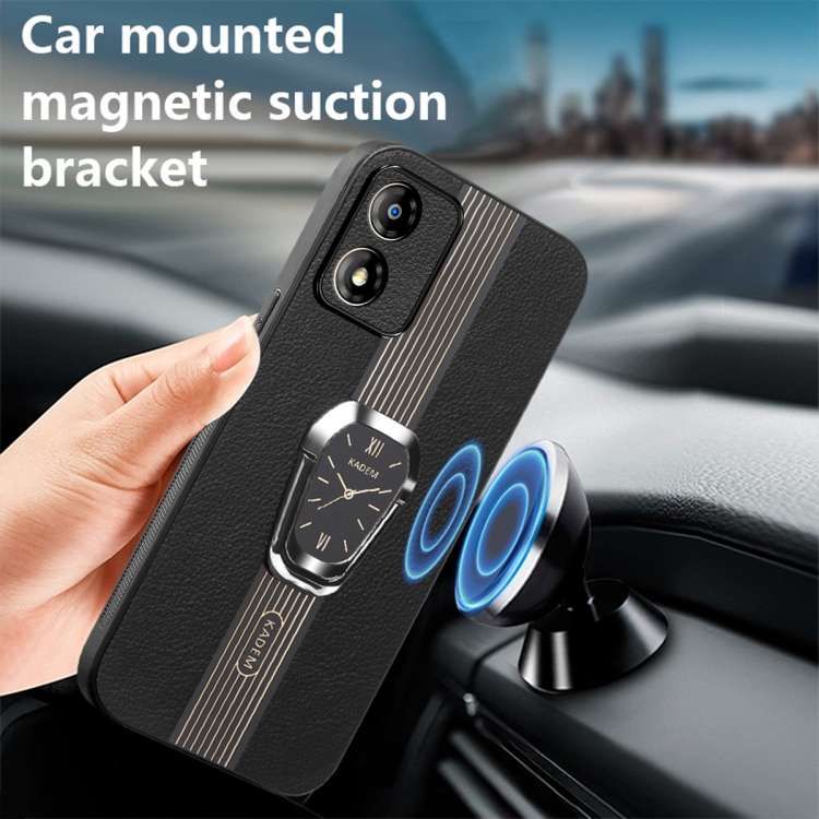 For Motorola Moto E13 Magnetic Litchi Leather Back Phone Case with Holder(Black)